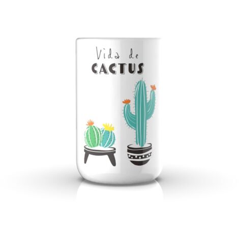 Porta Spazzolini da Denti in Ceramica Bianca Bagno Cactus