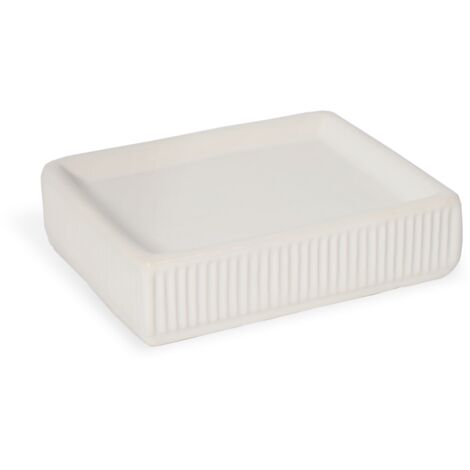 Piattino Porta Saponetta in Ceramica Bianca a Righe Bagno Zoé (1/3)