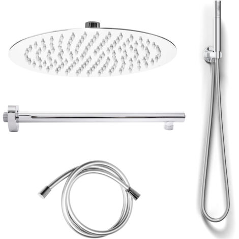 Kit Doccia 2 Vie Soffione Acciaio Inox Slim 2 Mm + Braccio Doccia Presa Acqua Flessibile Doccino Soffione 40x40 Cm Con Braccio Da Parete 89127634