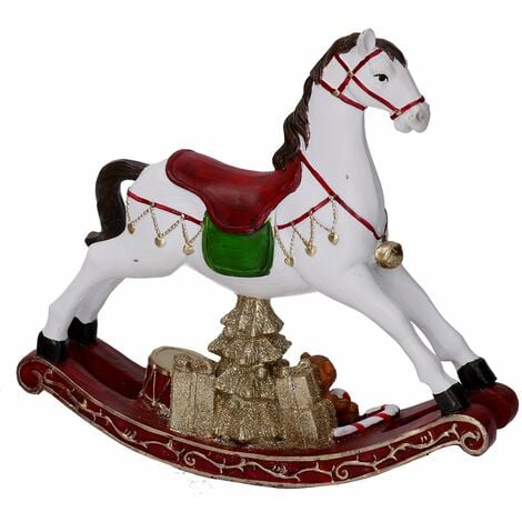 Cavallo dondolo decorazione natale natalizia resina bianco