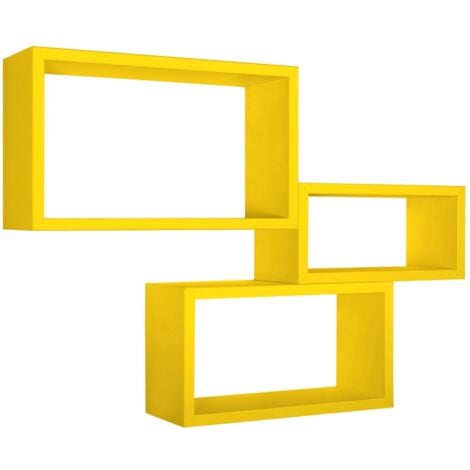 Set 3 mensole rettangolari parete giallo scaffale salotto soggiorno camera Trittico