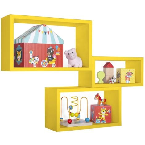 Set 3 mensole rettangolari parete giallo scaffale salotto soggiorno camera Trittico