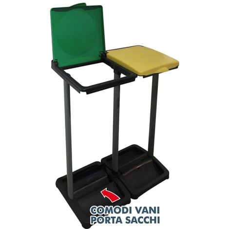Portasacchi 2 posti pattumiera raccolta differenziata con vano porta sacchetti