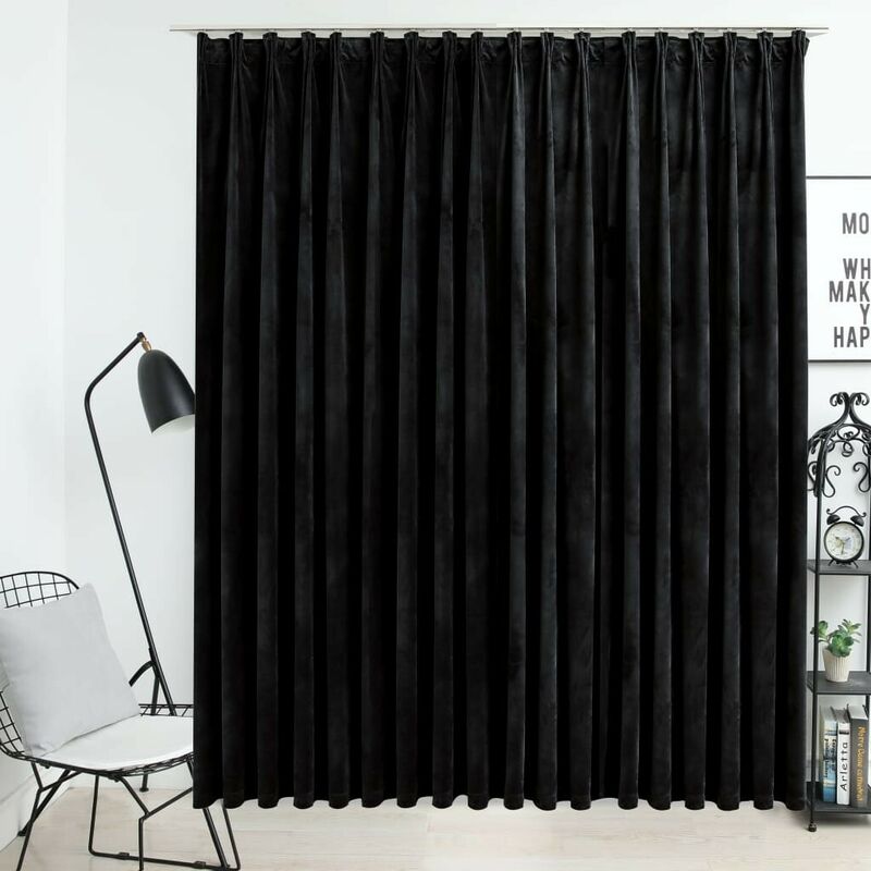 Cortina opaca con ganchos look de lino negro 290×245 cm – For My Casa