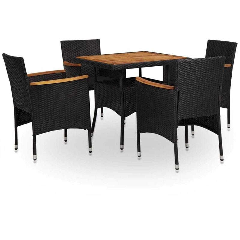 Hommoo Set comedor jardin 5 pzas ratan sintetico y madera acacia negro