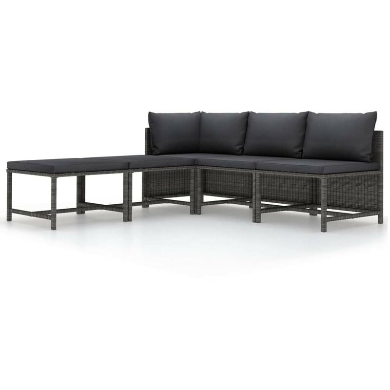 Hommoo Set de sofa de jardin 5 piezas con cojines ratan sintetico gris