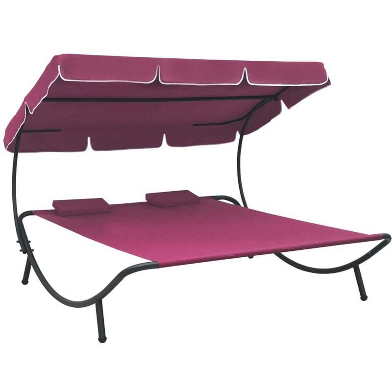 Hommoo Tumbona de jardin con toldo y cojines rosa