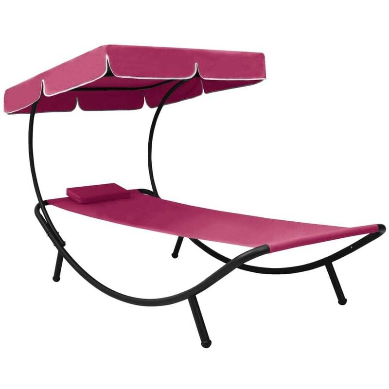 Hommoo Tumbona de jardin con toldo y cojin rosa