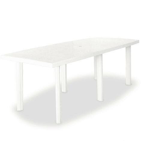 Mesa de jardín de plástico aspecto ratán blanco 79x79x72 cm