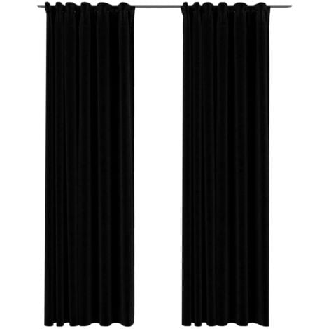 Hommoo Cortinas opacas con ganchos look de lino 2 pzas negro 140x225cm