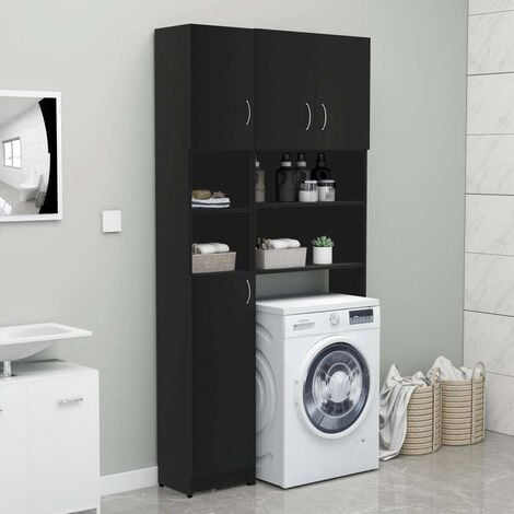 Hommoo Conjunto de armario para lavadora aglomerado negro