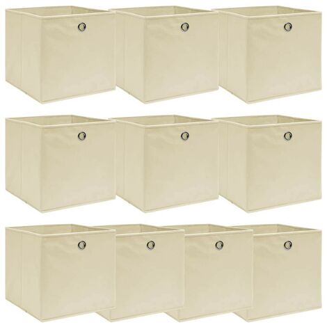 vidaXL Cajas de almacenaje 10 unidades tela blanco 32x32x32 cm