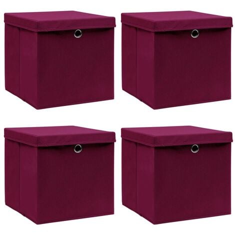 Hommoo Cajas de almacenaje con tapas 4 uds tela rojo oscuro 32x32x32cm