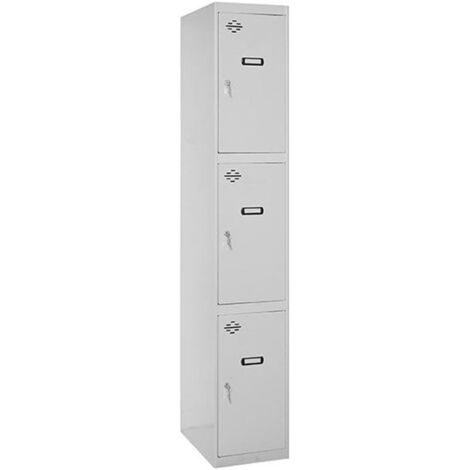 Simon Rack Taquilla Vestuario Metálica, 3 Puerta, Incluye Llave, 1800x300x500 mm, MONTADA, Gris - Simonlocker