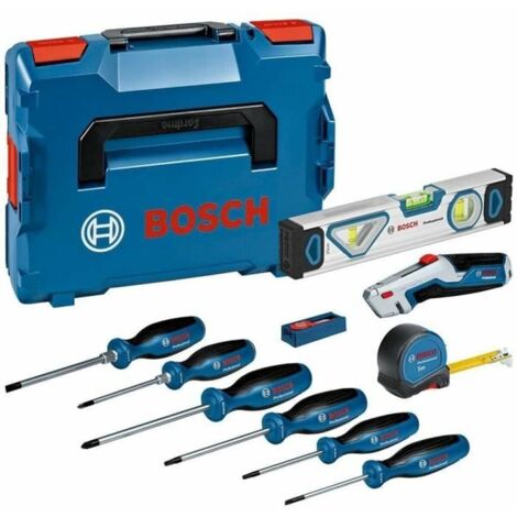 Bosch Professional set de 13 herramientas manuales (incl. 6 destornilladores, 1 cinta métrica de 5 m, 1 nivel de 25 cm, 1 navaja, 10 hojas de repuesto, en L-BOXX) (1/5)