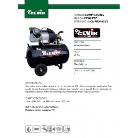 CEVIK PRO100VX 100LT 3HP COMPRESOR