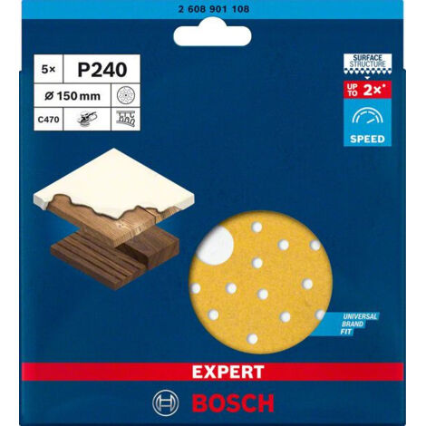 BOSCH LIJAS EXPERT C470 MULTIPERFORADAS PARA LIJADORAS EXCENTRICAS DE 150MM DEL GRANO 40 TAMAÑO DEL GRANO 240 UNIDAD DE EMBALAJE 5 unidades (1/5)