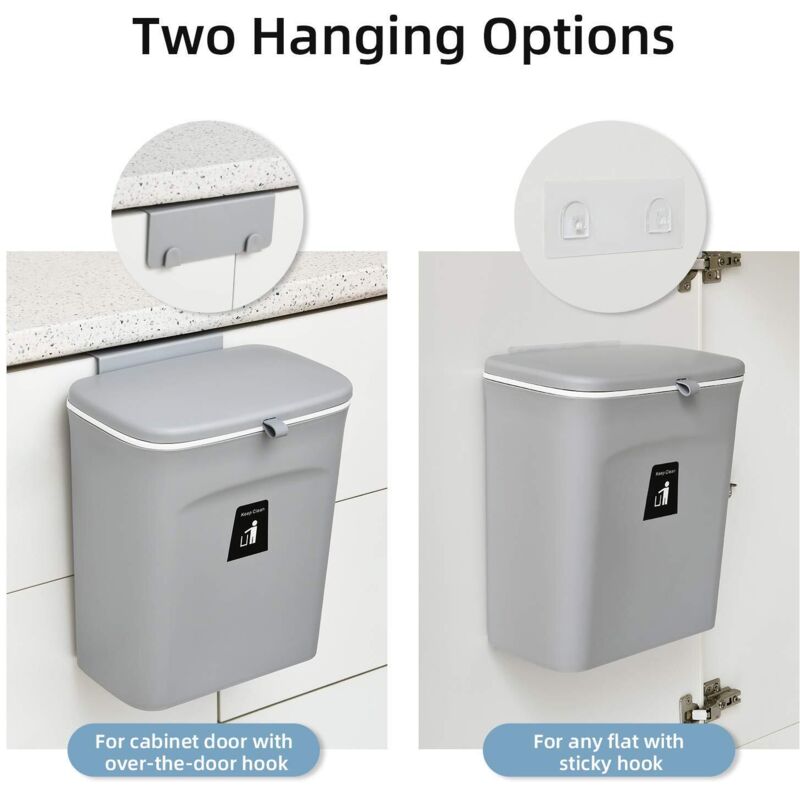 Poubelle Murale Avec Couvercle Pour Cuisine, Salle De Bain, Camping-car - Dimensions 26x23.5x16 Cm - En Plastique PP, Fixation Sans Outil