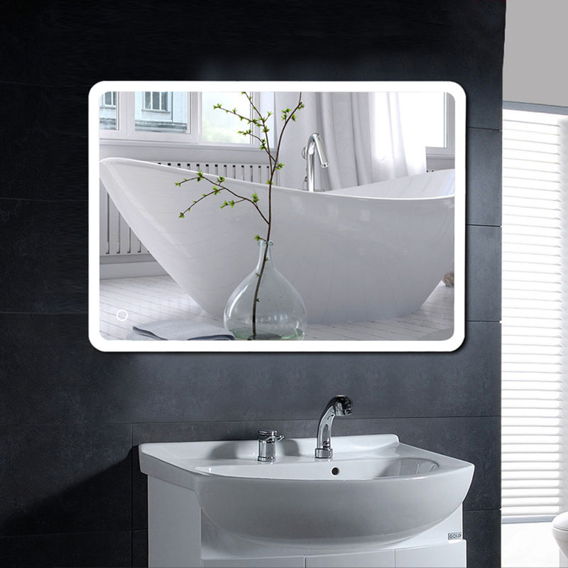 Miroir de salle de bain LED HUOLE à angle droit, tactile, mural - 60 x 80  cm blanc froid