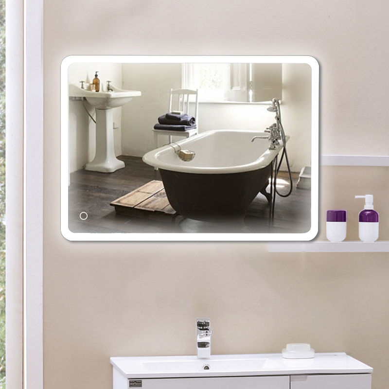 Miroir de salle de bain LED HUOLE à angle droit, tactile, mural - 60 x 80  cm blanc froid