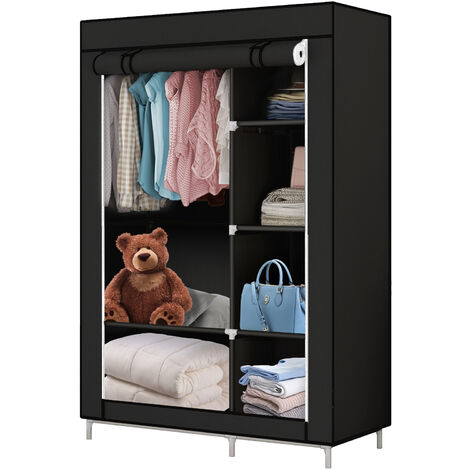 Armoire pliante en toile 105 x 45 x 170 cm – Tissu non tissé noir – Structure en acier inoxydable – Pour dressing et rangement – Dazhom (1/5)