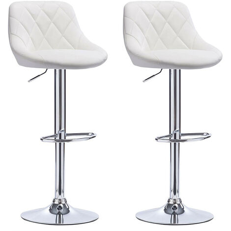 Tabouret de Bar,Lot de 2,en Cuir PU,Reglable en Hauteur et Pivotant,Pied Chromé,Blanc (1/5)