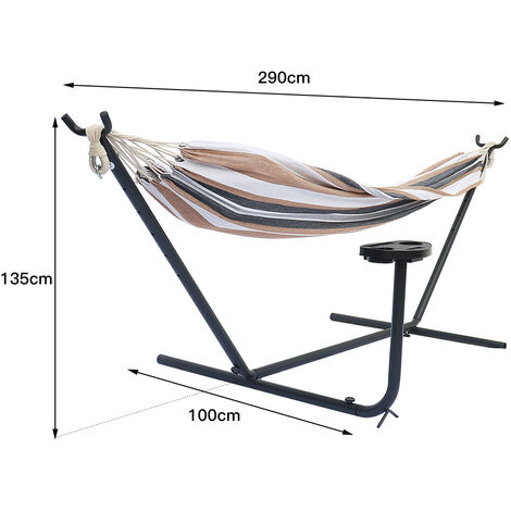 Support Hamac Jardin Métal Noir - Porte-Gobelet Intégré - 285x125x110cm - 150kg