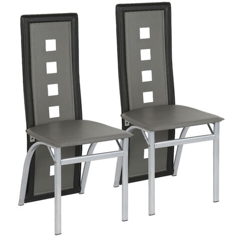 Lot de 2 Chaise,Chaise de Salle Manger,Simili Cuir Acier allié,gris + noir (1/5)