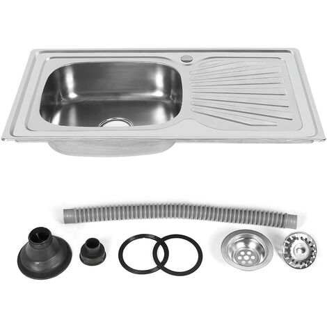 Yongqing – Évier cuisine inox 1 bac avec égouttoir – Dimensions 90×50×15cm – Vidage automatique – Acier inoxydable 201 – Finition satinée (1/7)