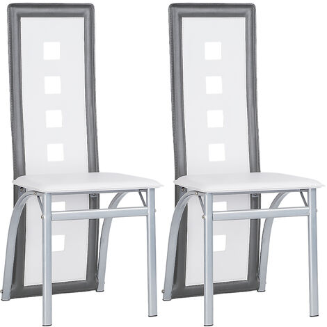 Chaise Lot de 2 ,Chaise de Salle Manger,Simili Cuir Acier allié,gris + noir (1/5)