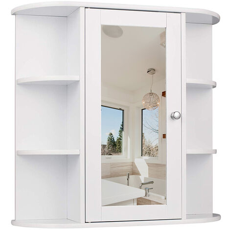 Armoire de Toilettes Murale Salle de Bains Blanc avec Portes et miroirs 60×16×58cm - Blanc (1/5)
