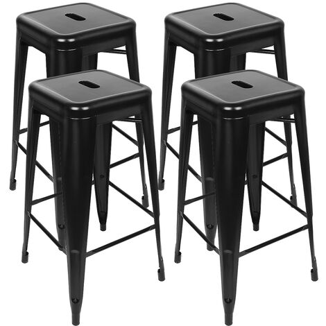 Lot de 4 tabourets de Bar en métal - Hauteur Assise 76cm-Noir (1/5)
