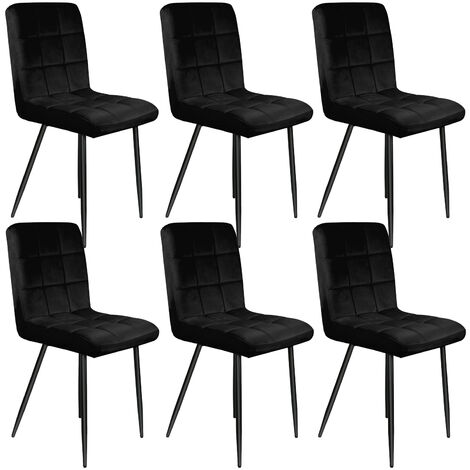 Lot de 6 chaises de Salle Velours capitonnée Design Rétro Chaise avec dossier、 pieds en acier solide pour Salle à Manger Salon Cuisine Bureau noir (1/5)