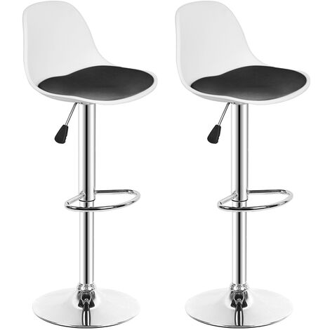 Lot de 2 tabourets de Bar Réglable en Hauteur et Rotative à 360° PU blanc + noir (1/5)