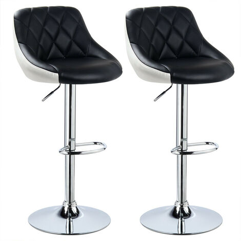 Lot de 2 Tabouret de Bar en Cuir PU Reglable en Hauteur et Pivotant Pied Chromé noir + blanc (1/8)