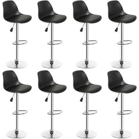 Lot de 8 Tabouret de Bar en Cuir PU Reglable en Hauteur et Pivotant Design Moderne-Noir (1/5)