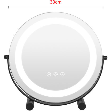 Miroir De Maquillage LED HOMI 3 Faces Avec Grossissement 1X/2X/3X - Rotation 180° Rechargeable USB, Noir