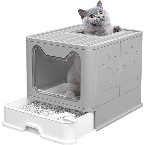 Yongqing – Bac à litière pliable pour chat – Entrée avant et sortie supérieure – Très grand espace 51x41x38 cm – Bac à tiroir avec pelle à litière
