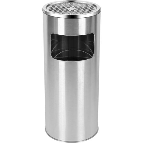 30L Poubelle ronde verticale en acier inoxydable de avec Cendrier 25×25×60cm (1/5)