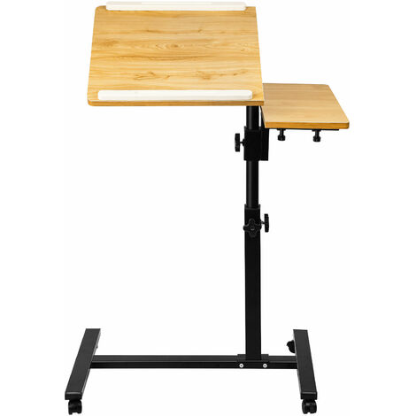 Bureau Debout Mobile Bureau Informatique Bureau Gaming de lit médicalisé Table Réglable en Hauteur et Inclinable avec 4 roulettes(Naturel)
