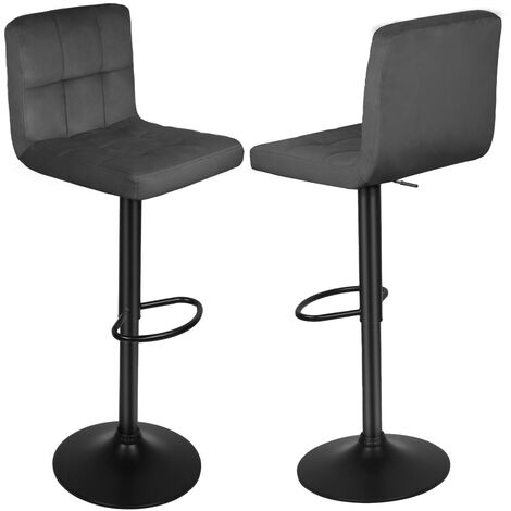 Lot de 2 Tabouret de Bar en Velours hauteur réglable chaise de cuisine pivotante avec dossier et repose-pieds gris foncé (1/5)