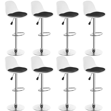 Lot de 8 tabourets de Bar Réglable en Hauteur et Rotative à 360° PU blanc + noir (1/5)