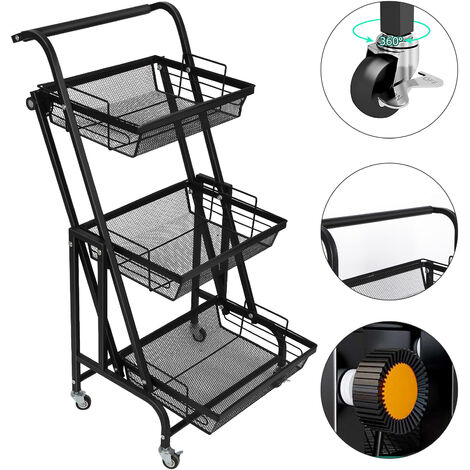 Chariot De Rangement Métal 3 Étagères Avec Roulettes - 41x31x78 Cm - Pour Cuisine, Salle De Bain, Bureau - Blanc