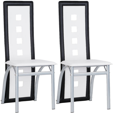 Lot de 2 Chaises de Salle à Manger Cuir synthétique pour Salle à Manger Cuisine Salle de Réunion Blanc+Noir (1/5)