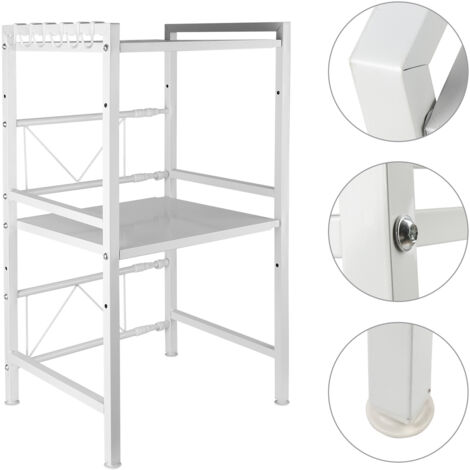 Support Micro-ondes Extensible Quuylin 2 Niveaux Blanc - 40-64cm Avec 6 Crochets - Gain De Place Cuisine Gain Place Cuisine