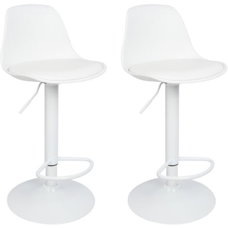 Lot de 2 Tabourets de Bar Tabouret Comptoir réglable en Hauteur Coussin Souple en PU Rotatif à 360° pour Comptoir Maison Cuisine Bistro Blanc (1/5)