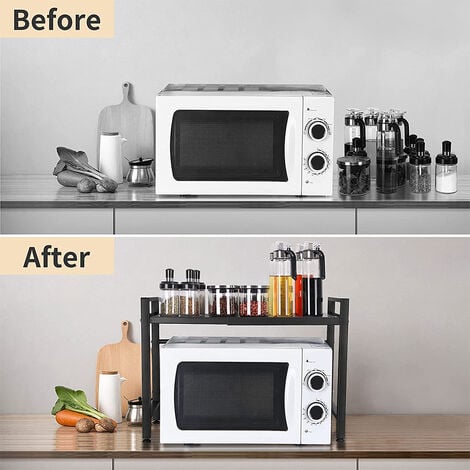Etagere Micro-Ondes Extensible Organisateur Cuisine Étagère Rangement 36.5×45×40-64cm Noir