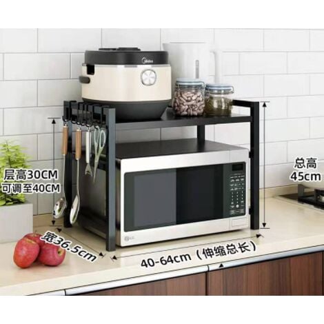 Etagere Micro-Ondes Extensible Organisateur Cuisine Étagère Rangement 36.5×45×40-64cm Noir