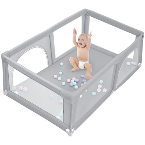 parc bébé Avec 50 Boules Centre d'activités avec Base Antidérapante Intérieur et Extérieur- 180x120cm gris clair