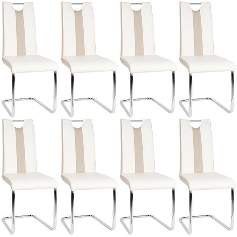 Lot de 8 Chaises de Salle à Manger Chaise de Cuisine avec pieds en métal pour Salle à Manger Cuisine Salle de Réunion Blanc + Beige (1/5)